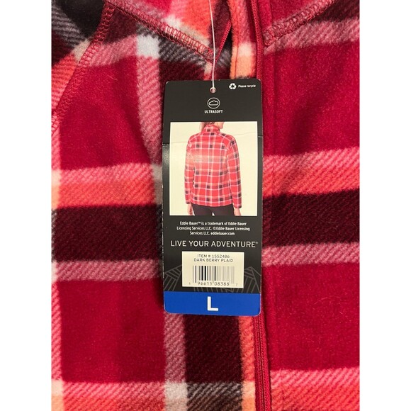 Eddie Bauer womens NWT large fleece pullover 1/4 zip up red plaid - Picture 3 of 10